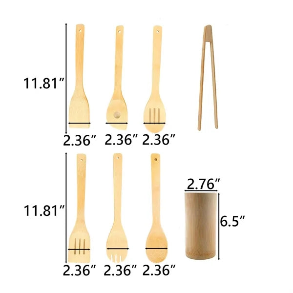 8pcs Bamboo Kitchen Utensil Set