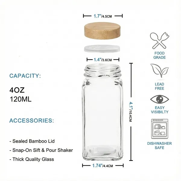 4oz Bamboo Lids Glass Spice Jars