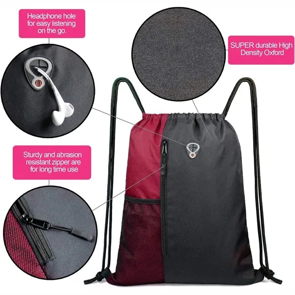 Drawstring Backpack With Water Bottle Mesh Pocket