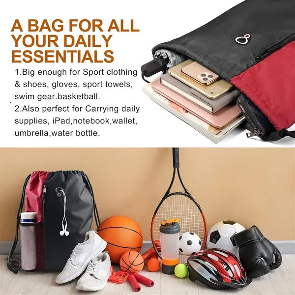 Drawstring Backpack With Water Bottle Mesh Pocket