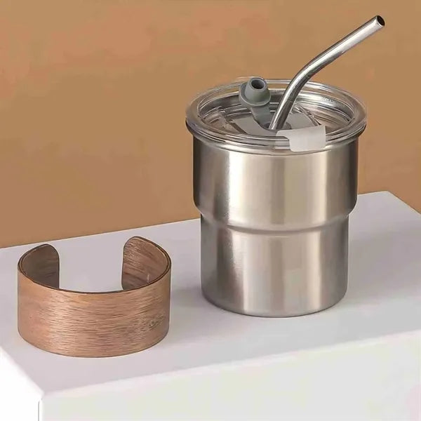 10oz Wooden Sleeve Stainless Steel Straw Cup