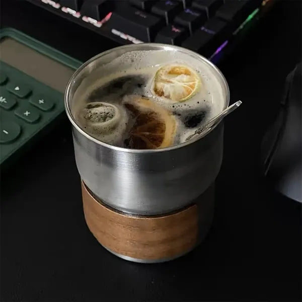 10oz Wooden Sleeve Stainless Steel Straw Cup