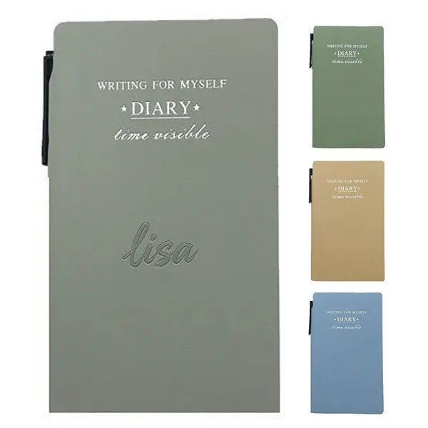 A6 100 Sheets PU Leather Journal Notebook w/ Pen