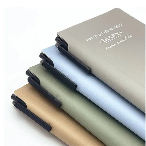 A6 100 Sheets PU Leather Journal Notebook w/ Pen