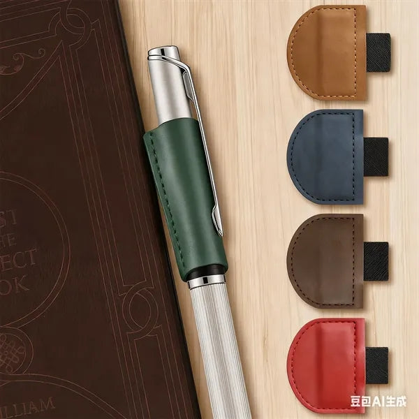 PU Leather Folding Magnetic Bookmark w/ Pen Holder