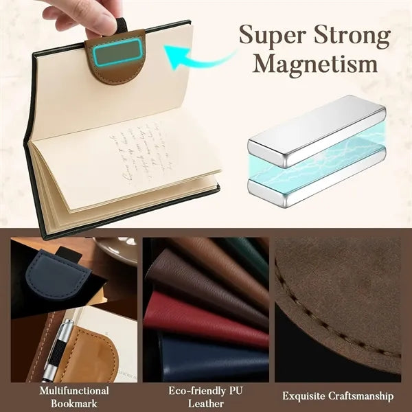 PU Leather Folding Magnetic Bookmark w/ Pen Holder