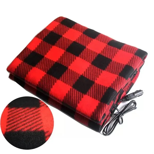 12V Car Electric Heated Fleece Plaid Blanket