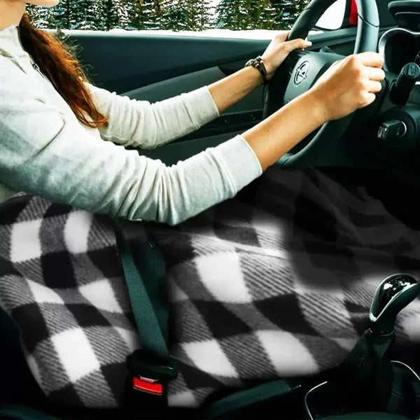 12V Car Electric Heated Fleece Plaid Blanket