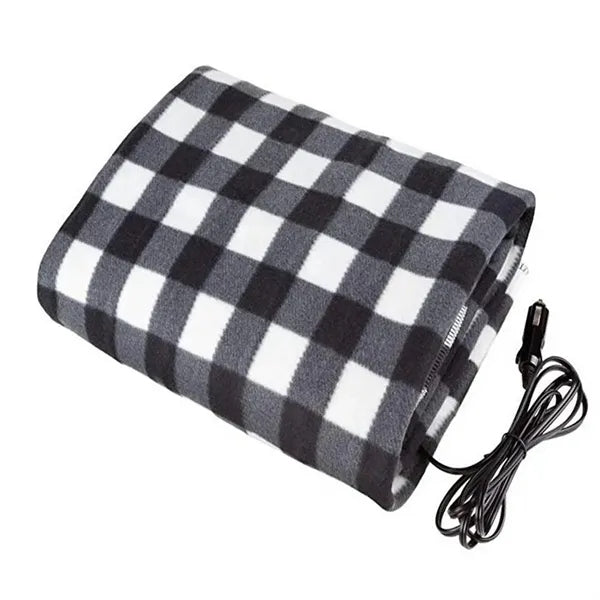 12V Car Electric Heated Fleece Plaid Blanket