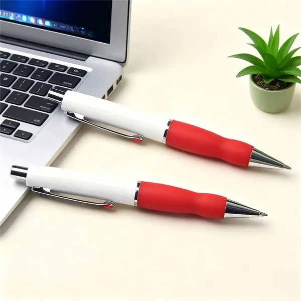 Retractable Plastic Silicone Grip Ballpoint Pen
