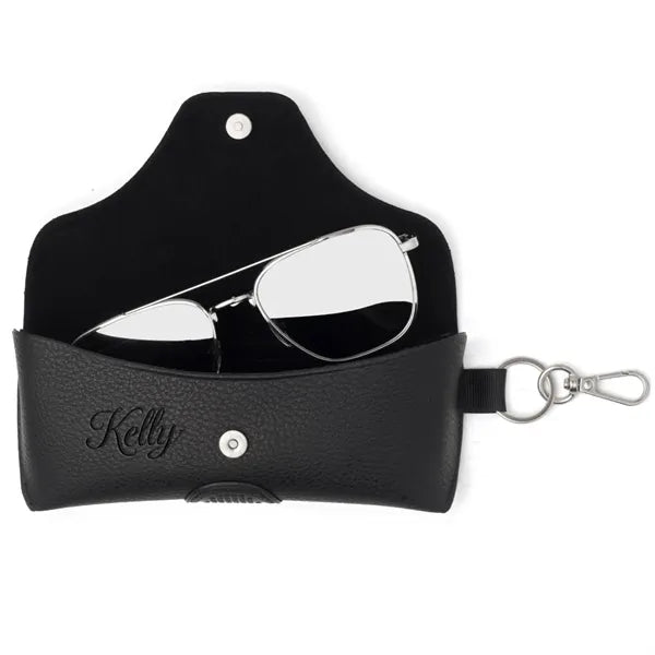 Magnetic Snap PU Leather Eyeglass Case w/ Keychain