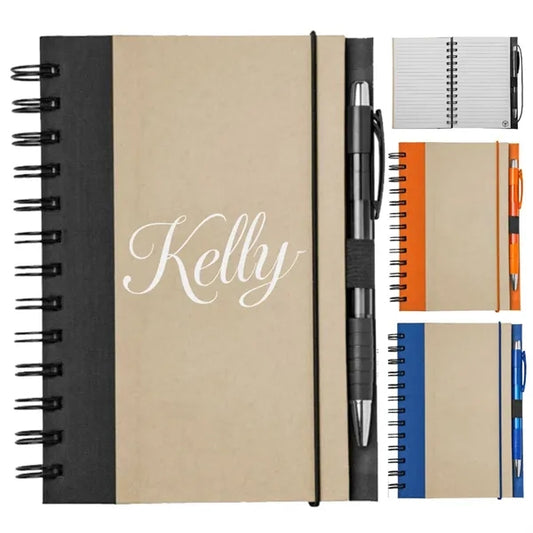 Eco-Friendly Brown Paper Spiral Notebook w/ Pen
