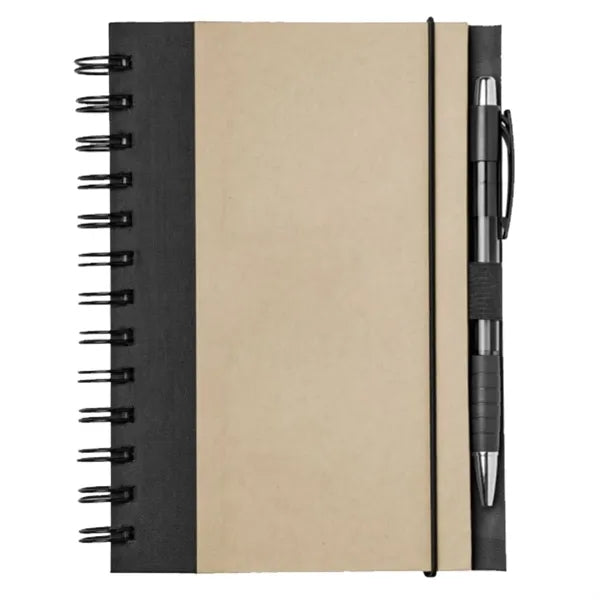 Eco-Friendly Brown Paper Spiral Notebook w/ Pen