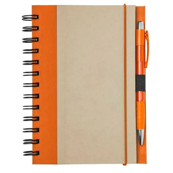 Eco-Friendly Brown Paper Spiral Notebook w/ Pen