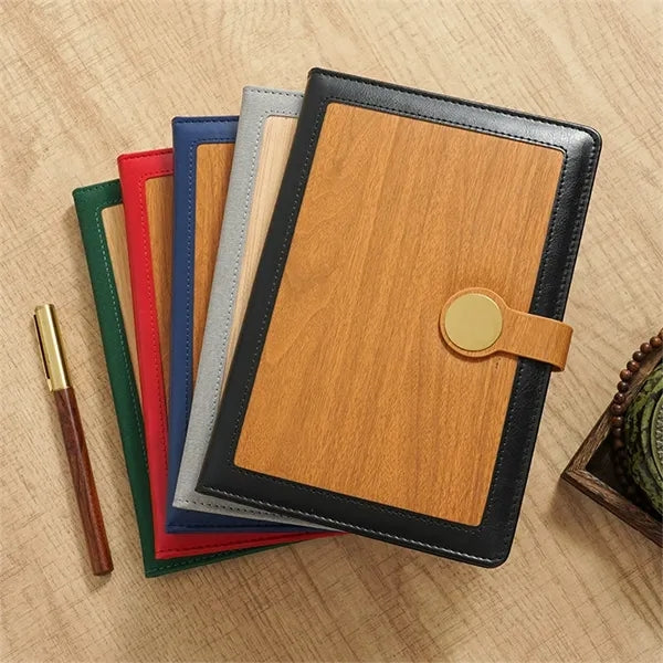 A5 PU Leather Metal Clasp Wood Grain Notebook