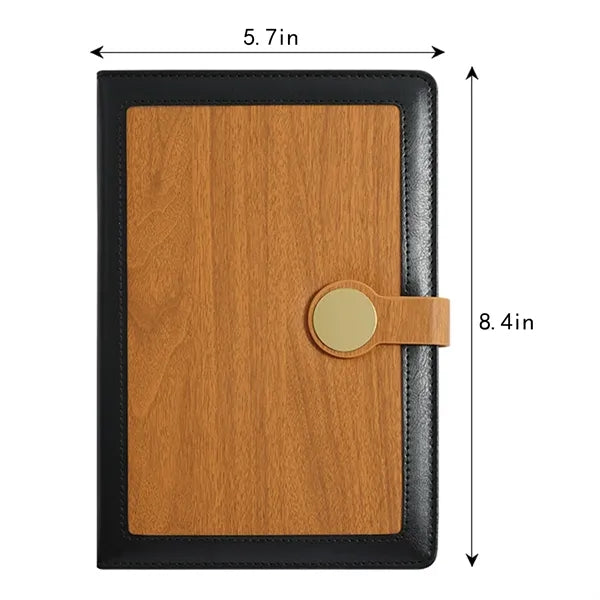 A5 PU Leather Metal Clasp Wood Grain Notebook