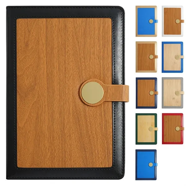 A5 PU Leather Metal Clasp Wood Grain Notebook