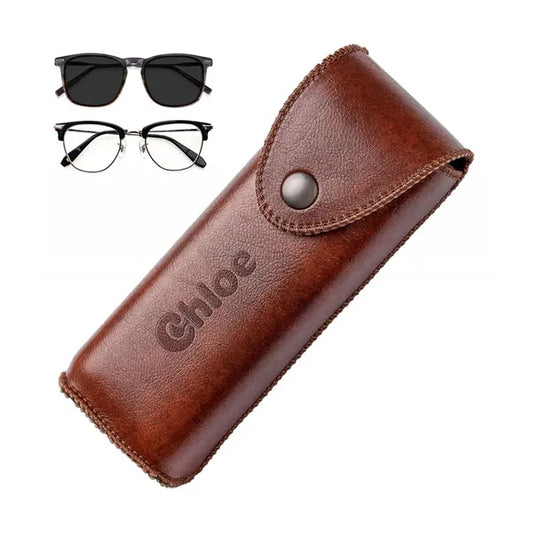 Hard Shell Genuine Leather Glasses Case
