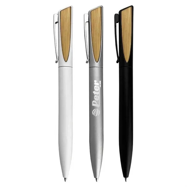 Stainless Steel Bamboo Twist Action Ballpoint Pen