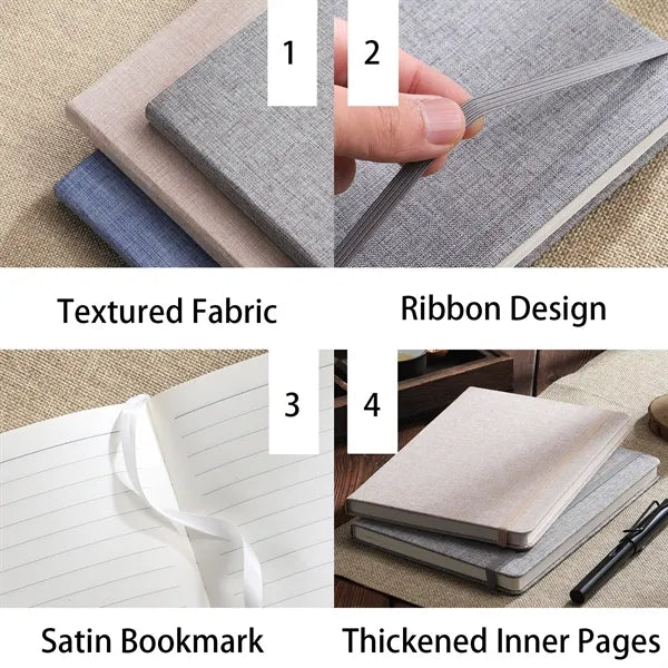 A5 Fabric Cover Business Notebook w/ Strap