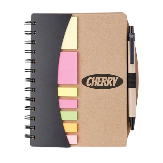 Sticky Notes Brown Paper Spiral Notebook w/ Pen
