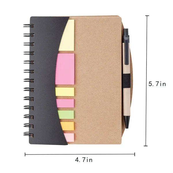 Sticky Notes Brown Paper Spiral Notebook w/ Pen