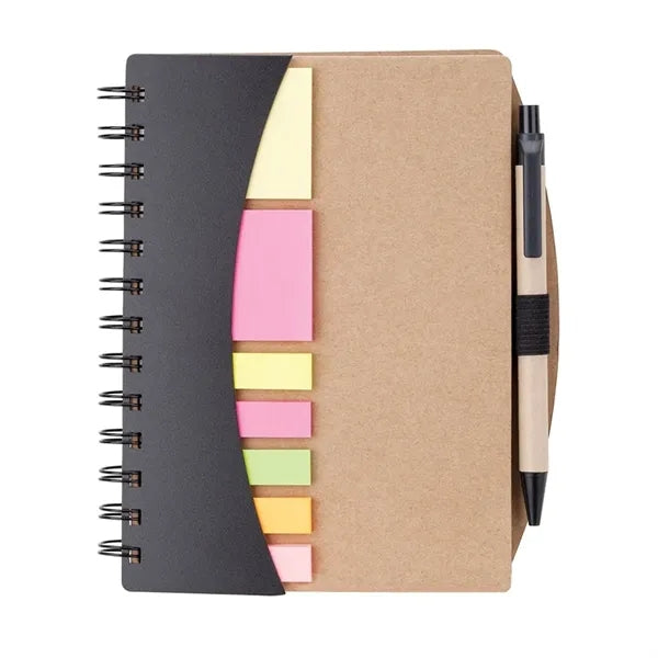 Sticky Notes Brown Paper Spiral Notebook w/ Pen