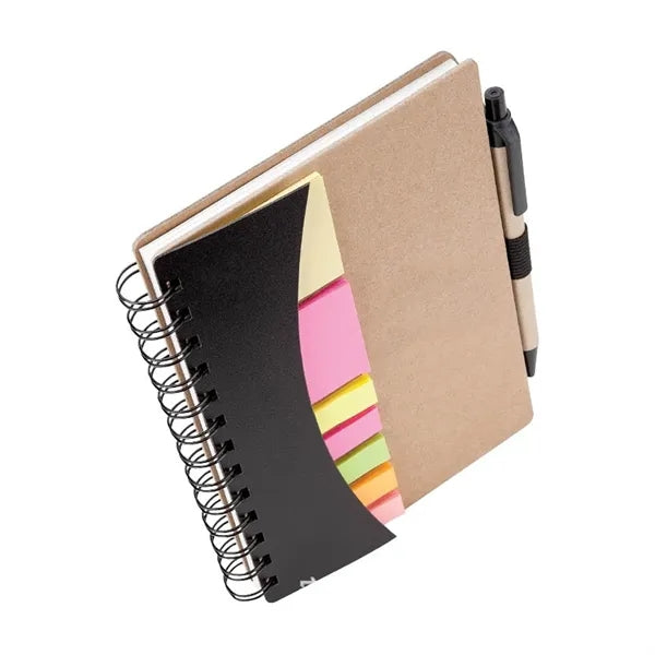 Sticky Notes Brown Paper Spiral Notebook w/ Pen
