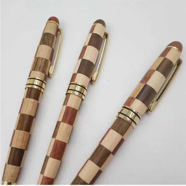 Handcrafted Checkered Wood Ballpoint Pen
