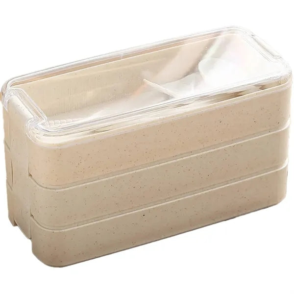 3 Tiers Wheat Straw Lunch Box w/Utensils