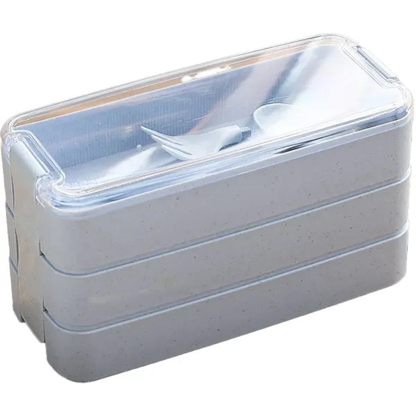 3 Tiers Wheat Straw Lunch Box w/Utensils