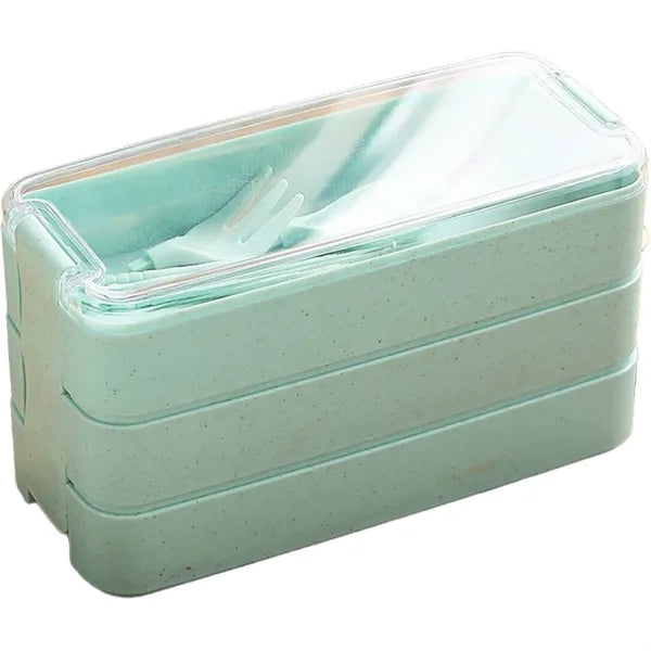 3 Tiers Wheat Straw Lunch Box w/Utensils