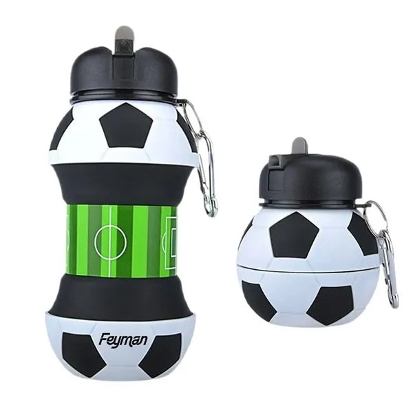 20oz Collapsible Silicone Soccer Water Bottle w/ Carabiner