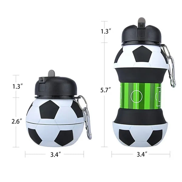 20oz Collapsible Silicone Soccer Water Bottle w/ Carabiner