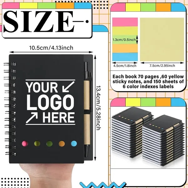 Pocket Spiral Notebook and Pen Set Sticky Notes Journals