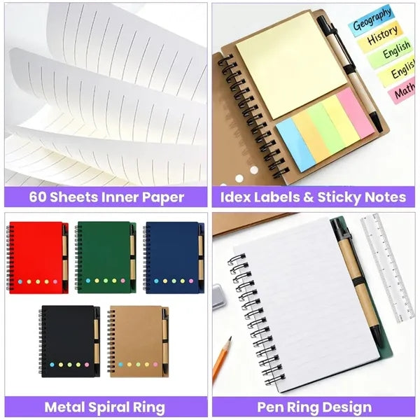 Pocket Spiral Notebook and Pen Set Sticky Notes Journals