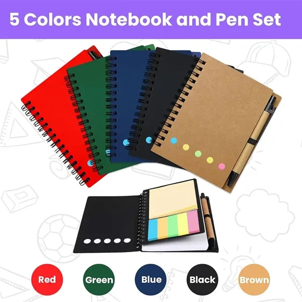 Pocket Spiral Notebook and Pen Set Sticky Notes Journals