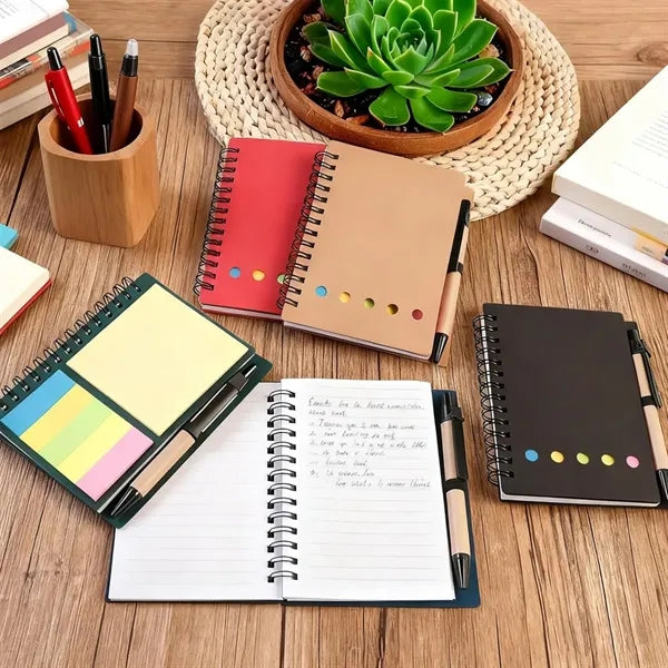 Pocket Spiral Notebook and Pen Set Sticky Notes Journals