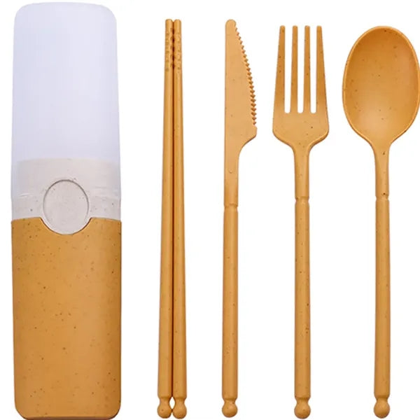 4 Pcs Food Grade Wheat Straw Tableware Set w/ Box