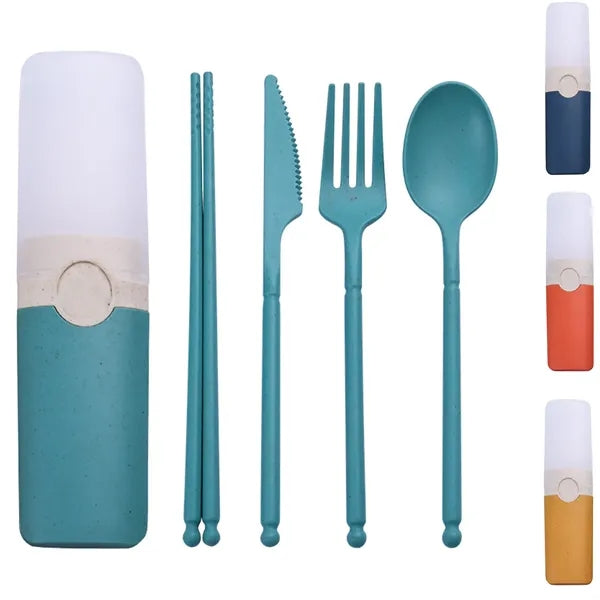 4 Pcs Food Grade Wheat Straw Tableware Set w/ Box