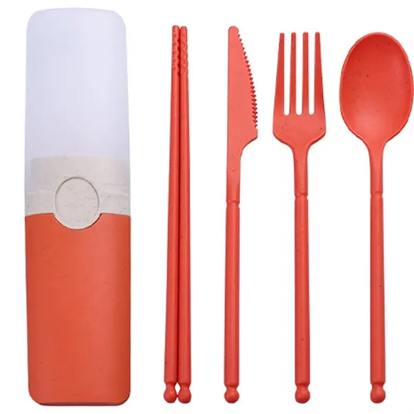 4 Pcs Food Grade Wheat Straw Tableware Set w/ Box