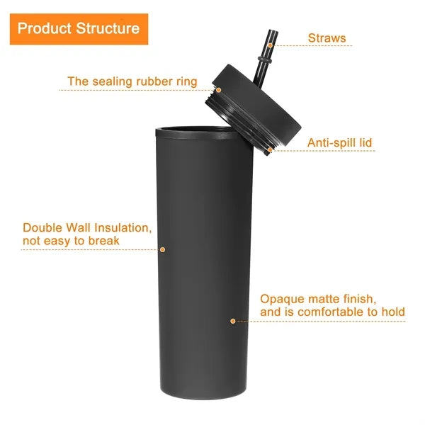 16OZ Skinny Tumbler With Lids And Straws