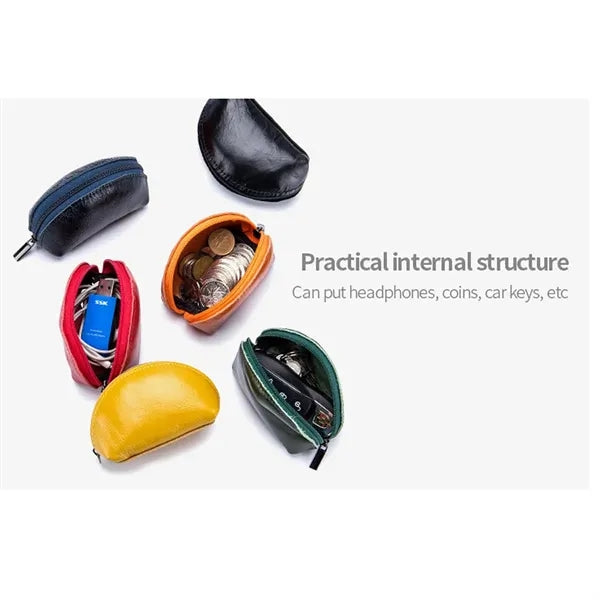 Oil Wax Leather Durable Lightweight Mini Zipper Coin Purse