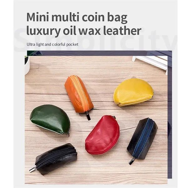 Oil Wax Leather Durable Lightweight Mini Zipper Coin Purse