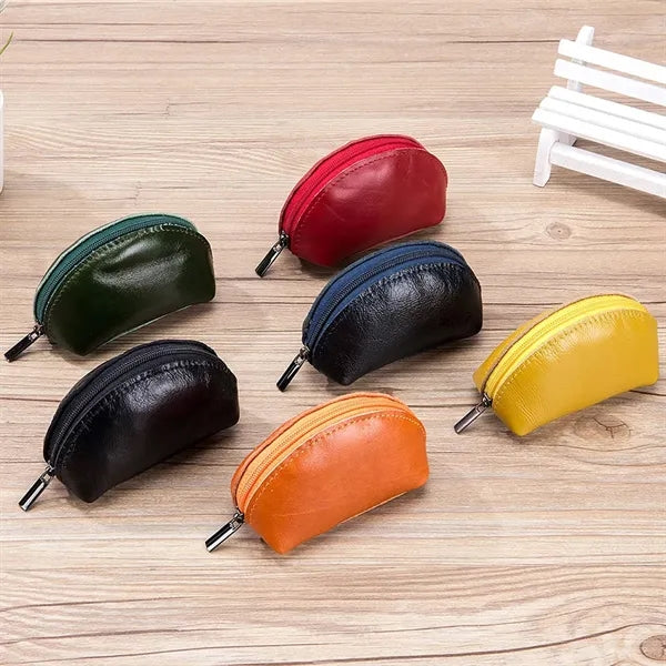 Oil Wax Leather Durable Lightweight Mini Zipper Coin Purse