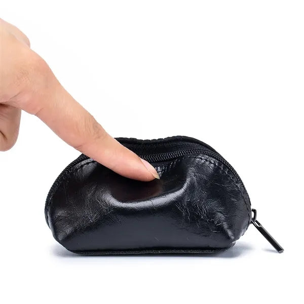 Oil Wax Leather Durable Lightweight Mini Zipper Coin Purse