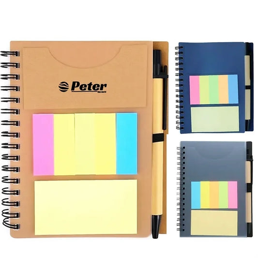 Spiral Binding Sticky Notes Notebook w/ Pen Holder