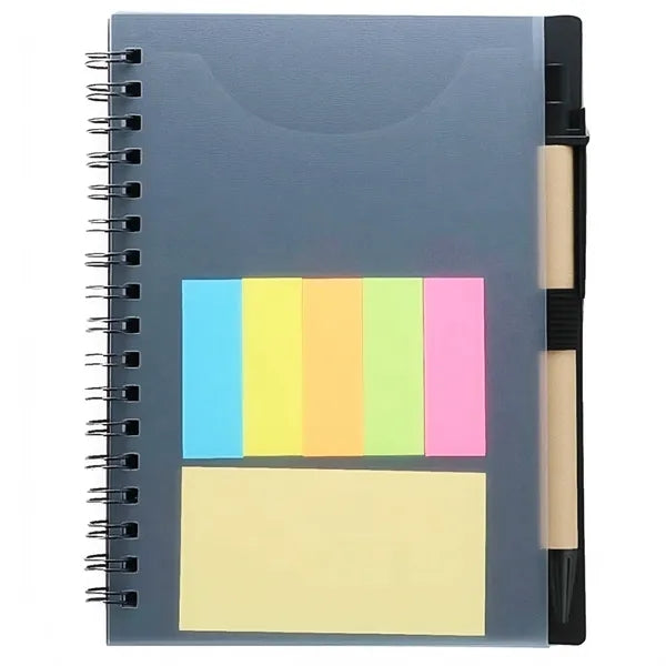 Spiral Binding Sticky Notes Notebook w/ Pen Holder