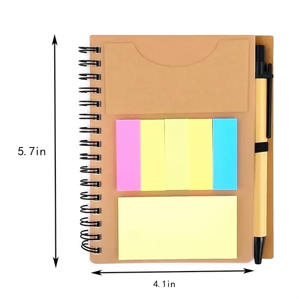 Spiral Binding Sticky Notes Notebook w/ Pen Holder