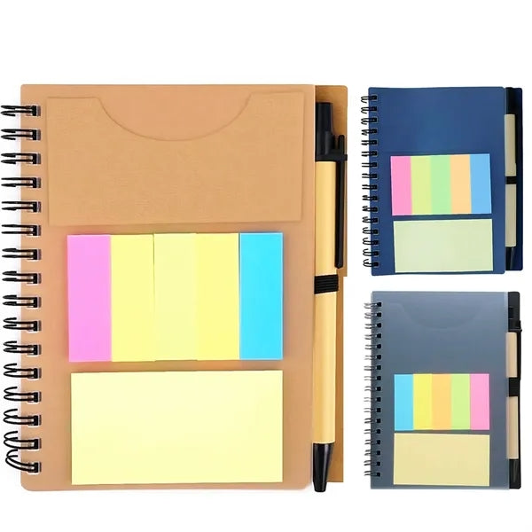 Spiral Binding Sticky Notes Notebook w/ Pen Holder